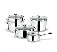 Lagostina Smart Juego de Cocina, Ollas Inducción, Gas y Horno en Acero Inoxidable 18/10, 9 Piezas, Base de Triple Capa Lagoseal Plus, Juego de Cocina con 4 Cacerolas, 2 Asas de Olla, 4 Tapas