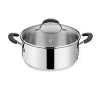 Lagostina Tempra Acero Cazuela Baja y Tapa, Cazuela Ø 26 cm de Acero Inoxidable 18/10 con Tapa de Vidrio, Fondo Lagotherm y Asas de Silicona