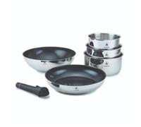 LAGUIOLE, juego de cocina de 6 piezas de acero inoxidable con revestimiento cerámico antiadherente, compatible con todas las fuentes de calor, mango extraíble, varias dimensiones, 16x7,5 cm, Plata
