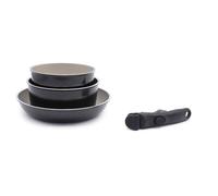 LAGUIOLE, Juego de cocina extraíble, 2 ollas y 1 sartén antiadherente, compatible con todas las fuentes de calor, Aluminio, Revestimiento antiadherente, fácil de limpiar, 16/18/24 cm, Negro/Champán