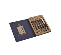 Laguiole Juego de cuchillos para carne Heritage - Juego de 6 piezas - Hoja de acero inoxidable - Mangos de madera Pakka en 3 colores - Estuche de regalo - Fabricación de alta calidad