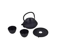 LAGUIOLE - LAGUIOLE Tetera de Hierro Fundido, Interior Esmaltado Negro, Infusor, Juego de Tetera de Hierro Tradicional, Bandeja de Hierro Fundido y 2 Tazas de Té Japonés, Negro, 800ml