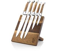 Laguiole Style De Vie Línea cuchillo de lujo, de 5 piezas, bloque magnético del cuchillo, de madera de olivo