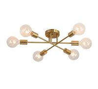 LAI HO Lámpara de Techo Moderna, candelabros industriales de Montaje Semi Empotrado de Metal Vintage, iluminación Dorada Antigua cepillada E27 para Cocina, Sala de Estar, Dormitorio, Comedor