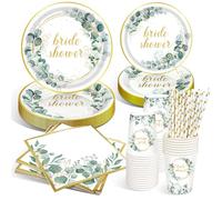 LAISLLA Juego de vajilla de fiesta para novia, vajilla de fiesta de novia a ser, platos de papel florales, servilletas para decoración de bodas, fiestas de compromiso, despedidas de soltero para 16