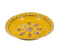LALADEFIEE Bandeja de Esmalte Estilo Vintage Color Amarillo de 30 Cm, Plato Llano para Fruta y Comida, Diseño Retro Fácil de Usar para Hogar y Restaurante