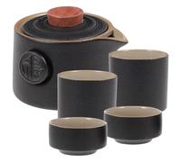 LALADEFIEE Juego de Tetera Portátil con Bolsa de Almacenamiento de Cerámica Negra Resistente y Elegante Set de Té Retro Delicado Color Aleatorio para y Restaurantes
