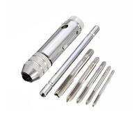 LALADEFIEE Llave de Grifo con Mango en T Ajustable y Carraca, Herramienta de Metal para Reparaciones y Montaje de Muebles, Incluye 5 Piezas de Machos