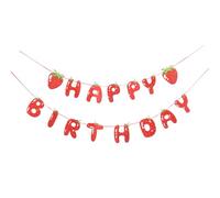 LALAFINA Decoraciones de Cumpleaños Cartel de Feliz Cumpleaños de Fresa en Papel Rojo, Reutilizable Fiesta Temática de Frutas y Ambiente Cálido