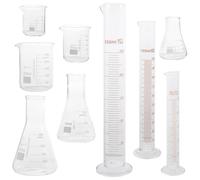 LALAFINA Juego de 9piezas de Probetas de Vidrio y Cilindros Graduados Taza Medidora para Aplicaciones Científicas y Resistencia a Altas Temperaturas