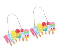 LALAFINA Letrero para Puerta de Verano de Madera Diseño de Helado 2 Piezas, Colgador Decorativo Fácil de Instalar para Pared o Patio