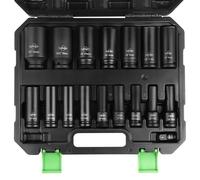 LALAGO 17 piezas Llaves de Impacto de 1/2" Pulgada 10-32mm, Juego de Llaves de Impacto Profundas CR-V, Juego de Vaso con Adaptador de 3/8'' a 1/2'' Métrico de 6 Puntas para Neumáticas y Eléctricas