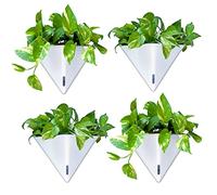LaLaGreen - Macetas de pared para plantas de interior, paquete de 4, 12 pulgadas, grandes, con autorriego, blanco, geométrico, con colgador de metal, decoración moderna y elegante para suculentas