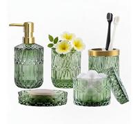 LaMarriti Juego Completo de 5 Accesorios de baño de Cristal, dispensador de loción, jabonera, Soporte para Cepillo de Dientes, Vaso, tarros de hisopo de algodón, decoración Moderna de baño y Juego de