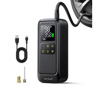 Lamicall Bomba de Bicicleta, Compresor Aire Portatil - Inflación Rápida | Parada Automática, con HD Pantalla LED y Luz de Emergencia, 150 PSI Inflador Rueda con Boquillas para Coche/Bici/Moto/Pelota