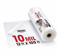 Lámina de plástico transparente de 10 mil (12 x 100 pies) - Rollo de polietileno resistente, impermeable, resistente a los rayos UV para invernadero, barrera de vapor, construcción, jardín y cubierta