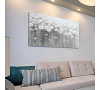 Lámina decorativa de pared con flores de diente de león blancas - Cuadro horizontal de estilo rústico moderno con paisaje de flores blancas para sala de estar (50x100cm/Marco interno)