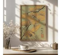 Lámina decorativa de pared de ginkgo japonés, arte botánico vintage sobre lienzo, ilustración de naturaleza zen, póster decorativo sobre lienzo Japandi (60x80cm/sin marco)