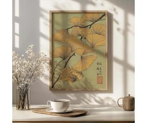 Lámina decorativa de pared de ginkgo japonés, arte botánico vintage sobre lienzo, ilustración de naturaleza zen, póster decorativo sobre lienzo Japandi (30x40cm/sin marco)