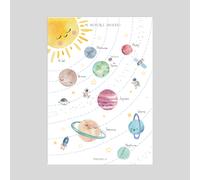 Lámina infantil del Sistema Solar - Decoración educativa de los planetas para la habitación de los niños - de MARAQUELA Watercolor / "Mi increíble universo" - Versión CASTELLANO