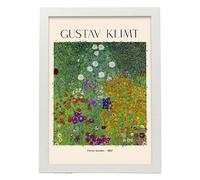 Lámina poster de Jardín de flores Cuadros decorativos para tu salón, dormitorio, hogar. Estampados de arte de pared. Impresiones de pared estética inspiradas en Gustav Klimt A3 con marcos blancos