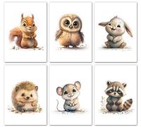 Laminas Decorativas animales del bosque felices - Infantiles para Cuadros Habitacion Bebe, Niño, Niña - decoracion para cuarto de bebe - 6 Posters 21x30 cm SIN Marco