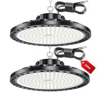 LAMLAMCK UFO Focos LED Techo - 2 Piezas 200W 20000LM Lampara Industrial Techo con Transformador LED, IP65 Impermeable 6500k Blanco Frío Luces de Garaje para Garaje, Fábrica, Taller, Granero, Tienda
