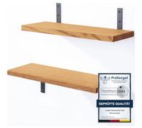 LAMO Manufaktur 2 Piezas Estante de Pared de Madera 2X 40cm | Estante de Pared de Madera Estante de Pared para Sala de Estar | Set estantes de 4 Borde Recta Color: Rustico