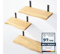 LAMO Manufaktur 3 Piezas Estante de Pared de Madera 40/35/30cm | Estante de Pared de Madera Estante de Pared para Sala de Estar | Set estantes de Pared 1 Borde oflis Color: Natural