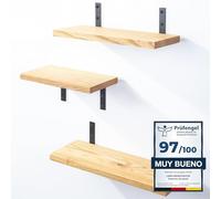 LAMO Manufaktur 3 Piezas Estante de Pared de Madera 40/35/30cm | Estante de Pared de Madera Estante de Pared para Sala de Estar | Set estantes de 3 Borde Recta Color: Natural