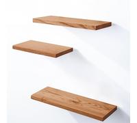LAMO Manufaktur Estante de Pared de Madera de 3 Piezas con Montaje Invisible 40/35/30cm | Estante de Pared de Madera auténtica 100% | Set estantes de Pared 3 Borde Recta Color: Oscuro