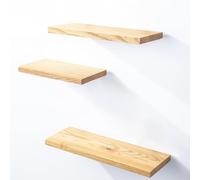LAMO Manufaktur Estante de Pared de Madera de 3 Piezas con Montaje Invisible 40/35/30cm | Estante de Pared de Madera auténtica 100% | Set estantes de Pared 3 Borde Recta Color: Natural