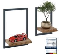 LAMO Manufaktur Estanterias de Pared Set 2ud. 15/20cm | Estanterías de Madera para Tazas, Cuadros, estanterias Colgantes | Color: Nogal, Marco: Antracita