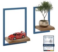 LAMO Manufaktur Estanterias de Pared Set 2ud. 15/20cm | Estanterías de Madera para Tazas, Cuadros, estanterias Colgantes | Color: Nogal, Marco: Azul
