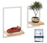 LAMO Manufaktur Estanterias de Pared Set 2ud. 15/20cm | Estanterías de Madera para Tazas, Cuadros, estanterias Colgantes | Color: Natural, Marco: Marfil