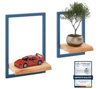LAMO Manufaktur Estanterias de Pared Set 2ud. 15/20cm | Estanterías de Madera para Tazas, Cuadros, estanterias Colgantes | Color: marrón Nogal, Marco: Azul