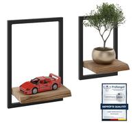 LAMO Manufaktur Estanterias de Pared Set 2ud. 15/20cm | Estanterías de Madera para Tazas, Cuadros, estanterias Colgantes | Color: Nogal, Marco: Negro