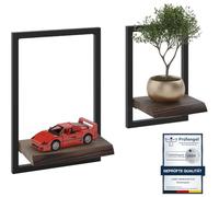 LAMO Manufaktur Estanterias de Pared Set 2ud. 15/20cm | Estanterías de Madera para Tazas, Cuadros, estanterias Colgantes | Color: ébano, Marco: Negro