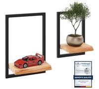 LAMO Manufaktur Estanterias de Pared Set 2ud. 15/20cm | Estanterías de Madera para Tazas, Cuadros, estanterias Colgantes | Color: marrón Nogal, Marco: Negro