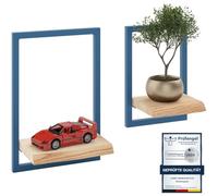 LAMO Manufaktur Estanterias de Pared Set 2ud. 15/20cm | Estanterías de Madera para Tazas, Cuadros, estanterias Colgantes | Color: Natural, Marco: Azul