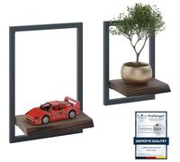 LAMO Manufaktur Estanterias de Pared Set 2ud. 15/20cm | Estanterías de Madera para Tazas, Cuadros, estanterias Colgantes | Color: ébano, Marco: Antracita