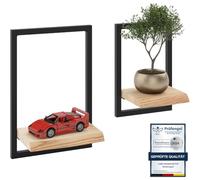 LAMO Manufaktur Estanterias de Pared Set 2ud. 15/20cm | Estanterías de Madera para Tazas, Cuadros, estanterias Colgantes | Color: Natural, Marco: Negro