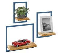 LAMO Manufaktur Estanterias de Pared Set 3ud. 15/20/35cm | Estante Cocina, baldas baño, estanterias de Pared habitacion | Color: rústico, Marco: Azul