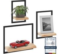 LAMO Manufaktur Estanterias de Pared Set 3ud. 15/20/35cm | Estante Cocina, baldas baño, estanterias de Pared habitacion | Color: Natural, Marco: Negro