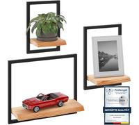 LAMO Manufaktur Estanterias de Pared Set 3ud. 15/20/35cm | Estante Cocina, baldas baño, estanterias de Pared habitacion | Color: marrón Nogal, Marco: Negro