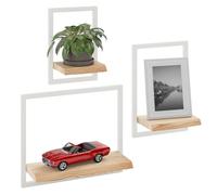 LAMO Manufaktur Estanterias de Pared Set 3ud. 15/20/35cm | Estante Cocina, baldas baño, estanterias de Pared habitacion | Color: Natural, Marco: Marfil