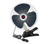 LAMPA 73111 Ventilador con conector para encendedor de cigarrillos | Rejilla metálica cromada, pivotante, pinza de clip, conector con seguro, interruptor e indicador LED