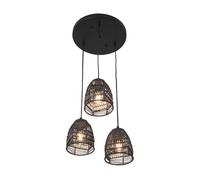 lux.pro Lámpara Colgante Andover con 3 Pantallas de Ratán Lámpara de Techo para Comedor Oficina Altura Regulable 3xE14 40W Metal 131 x Ø 13 cm - Negro