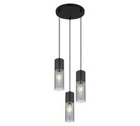 Lámpara colgante Globo Lighting, estructura de metal mate, pantalla de vidrio ahumado, estructura de metal mate, cable de tela , altura ajustable, diámetro: 300 mm, altura: 1500 mm, excluye 3 bombilla