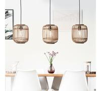 Lámpara colgante BRILLIANT Woodrow | Lámpara colgante de estilo natural | 125 cm | Metal/ratán | Marrón claro | 3 x E27, máx. 60 W